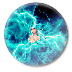 Значок с принтом Electro-Girl в Белгороде,  металл | круглая форма, металлическая застежка в виде булавки | blue | cat | electro | girl | молния девочка | суперспособность | электричество | электро