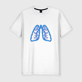 Мужская футболка хлопок Slim с принтом Легкие в Белгороде, 92% хлопок, 8% лайкра | приталенный силуэт, круглый вырез ворота, длина до линии бедра, короткий рукав | air | blue | breathe | lungs | organ | oxygen | wings | воздух | дышать | кислород | крылья | легкие | орган