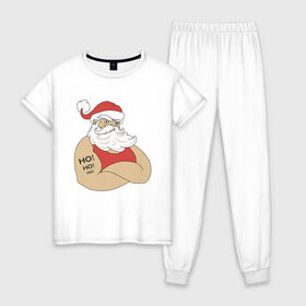 Женская пижама хлопок с принтом Santa Claus в Белгороде, 100% хлопок | брюки и футболка прямого кроя, без карманов, на брюках мягкая резинка на поясе и по низу штанин | 2021 | santa claus | дед мороз | новый год | санта клаус | современный санта