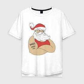 Мужская футболка хлопок Oversize с принтом Santa Claus в Белгороде, 100% хлопок | свободный крой, круглый ворот, “спинка” длиннее передней части | 2021 | santa claus | дед мороз | новый год | санта клаус | современный санта