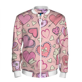 Мужской бомбер 3D с принтом Розовые сердечки в Белгороде, 100% полиэстер | застегивается на молнию, по бокам два кармана без застежек, по низу бомбера и на воротнике - эластичная резинка | для девочек | любимой | любовь | розовое | романтика | сердечки | сердечко | сердце