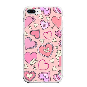 Чехол для iPhone 7Plus/8 Plus матовый с принтом Розовые сердечки в Белгороде, Силикон | Область печати: задняя сторона чехла, без боковых панелей | для девочек | любимой | любовь | розовое | романтика | сердечки | сердечко | сердце