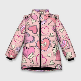 Зимняя куртка для девочек 3D с принтом Розовые сердечки в Белгороде, ткань верха — 100% полиэстер; подклад — 100% полиэстер, утеплитель — 100% полиэстер. | длина ниже бедра, удлиненная спинка, воротник стойка и отстегивающийся капюшон. Есть боковые карманы с листочкой на кнопках, утяжки по низу изделия и внутренний карман на молнии. 

Предусмотрены светоотражающий принт на спинке, радужный светоотражающий элемент на пуллере молнии и на резинке для утяжки. | для девочек | любимой | любовь | розовое | романтика | сердечки | сердечко | сердце