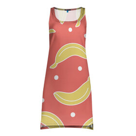 Платье-майка 3D с принтом Банановый рай в Белгороде, 100% полиэстер | полуприлегающий силуэт, широкие бретели, круглый вырез горловины, удлиненный подол сзади. | банан | банановый | белый | еда | желтый | летний | питание | розовый | точки | фрукт