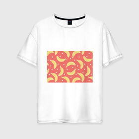 Женская футболка хлопок Oversize с принтом Банановый рай в Белгороде, 100% хлопок | свободный крой, круглый ворот, спущенный рукав, длина до линии бедер
 | банан | банановый | белый | еда | желтый | летний | питание | розовый | точки | фрукт