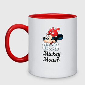 Кружка двухцветная с принтом Mickey Mouse СКАЗОЧНАЯ МИШЬ в Белгороде, керамика | объем — 330 мл, диаметр — 80 мм. Цветная ручка и кайма сверху, в некоторых цветах — вся внутренняя часть | Тематика изображения на принте: mickey mouse | мишь | сказка | чудеса