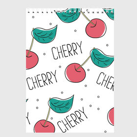 Скетчбук с принтом Вишенки Cherry в Белгороде, 100% бумага
 | 48 листов, плотность листов — 100 г/м2, плотность картонной обложки — 250 г/м2. Листы скреплены сверху удобной пружинной спиралью | cherry | белый | вишня | красный | лето | надпись | сад | черенок | черешня | ягода