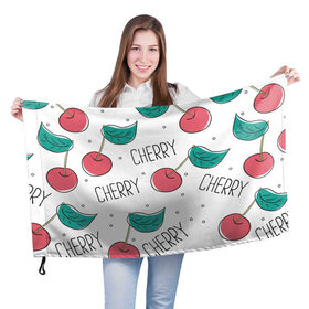 Флаг 3D с принтом Вишенки Cherry в Белгороде, 100% полиэстер | плотность ткани — 95 г/м2, размер — 67 х 109 см. Принт наносится с одной стороны | cherry | белый | вишня | красный | лето | надпись | сад | черенок | черешня | ягода