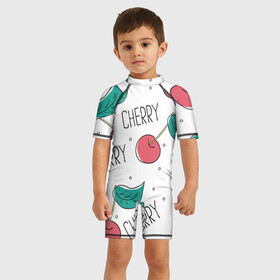 Детский купальный костюм 3D с принтом Вишенки Cherry в Белгороде, Полиэстер 85%, Спандекс 15% | застежка на молнии на спине | cherry | белый | вишня | красный | лето | надпись | сад | черенок | черешня | ягода