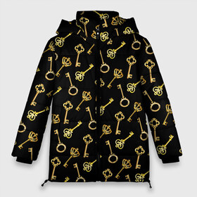 Женская зимняя куртка 3D с принтом Золотые ключики в Белгороде, верх — 100% полиэстер; подкладка — 100% полиэстер; утеплитель — 100% полиэстер | длина ниже бедра, силуэт Оверсайз. Есть воротник-стойка, отстегивающийся капюшон и ветрозащитная планка. 

Боковые карманы с листочкой на кнопках и внутренний карман на молнии | gold | golden | hipster | pattern | retro | винтаж | волшебный | джаз | замок | золотистый | золото | золотой ключик | империя | классика | ключ | ключик | корона | открытие | паттерн | ретро стиль | символ | сказочный