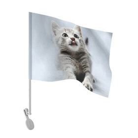 Флаг для автомобиля с принтом серый котенок в Белгороде, 100% полиэстер | Размер: 30*21 см | grey kitten | kitten | котенок | милый котенок | серый котенок