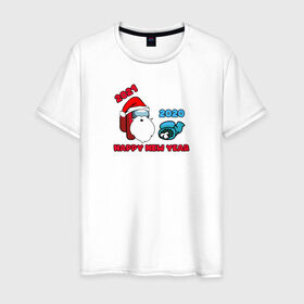 Мужская футболка хлопок с принтом Happy New Year - Amoung Us в Белгороде, 100% хлопок | прямой крой, круглый вырез горловины, длина до линии бедер, слегка спущенное плечо. | 