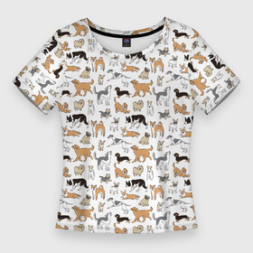 Женская футболка 3D Slim с принтом Узор собаки много в Белгороде,  |  | гав | детский | домашнее животное | животный | звери | команды | лапы | любителю животных | морды | песель | песик | псы | собаки | собачка | узор | хвост | шаблон | щенки