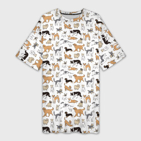 Платье-футболка 3D с принтом Узор собаки много в Белгороде,  |  | Тематика изображения на принте: гав | детский | домашнее животное | животный | звери | команды | лапы | любителю животных | морды | песель | песик | псы | собаки | собачка | узор | хвост | шаблон | щенки
