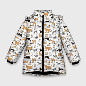 Зимняя куртка для девочек 3D с принтом Узор собаки много в Белгороде, ткань верха — 100% полиэстер; подклад — 100% полиэстер, утеплитель — 100% полиэстер. | длина ниже бедра, удлиненная спинка, воротник стойка и отстегивающийся капюшон. Есть боковые карманы с листочкой на кнопках, утяжки по низу изделия и внутренний карман на молнии. 

Предусмотрены светоотражающий принт на спинке, радужный светоотражающий элемент на пуллере молнии и на резинке для утяжки. | гав | детский | домашнее животное | животный | звери | команды | лапы | любителю животных | морды | песель | песик | псы | собаки | собачка | узор | хвост | шаблон | щенки