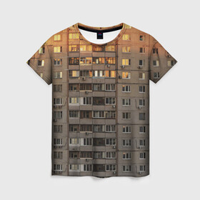 Женская футболка 3D с принтом Панелька в Белгороде, 100% полиэфир ( синтетическое хлопкоподобное полотно) | прямой крой, круглый вырез горловины, длина до линии бедер | архитектура | грусть | здание | панелька | панельный дом | россия | советский | ссср | фото | эстетика