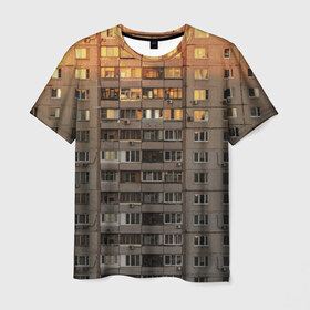 Мужская футболка 3D с принтом Панелька в Белгороде, 100% полиэфир | прямой крой, круглый вырез горловины, длина до линии бедер | Тематика изображения на принте: архитектура | грусть | здание | панелька | панельный дом | россия | советский | ссср | фото | эстетика