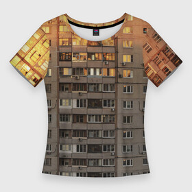 Женская футболка 3D Slim с принтом Панелька в Белгороде,  |  | архитектура | грусть | здание | панелька | панельный дом | россия | советский | ссср | фото | эстетика