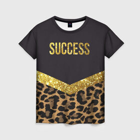 Женская футболка 3D с принтом Success в Белгороде, 100% полиэфир ( синтетическое хлопкоподобное полотно) | прямой крой, круглый вырез горловины, длина до линии бедер | success | swag | блеск | блестки | китч | леопард | леопардовый принт | понты | успех | успешные люди | фрик