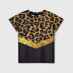 Детская футболка 3D с принтом Леопардовый принт в Белгороде, 100% гипоаллергенный полиэфир | прямой крой, круглый вырез горловины, длина до линии бедер, чуть спущенное плечо, ткань немного тянется | success | swagg | блеск | блестки | животнй принт | золотистый | золото | золотой | леопард | леопардовый принт | понты | тигровый