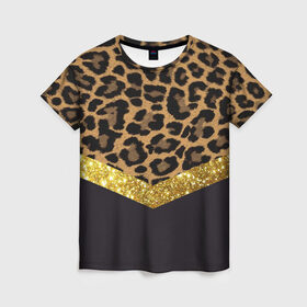 Женская футболка 3D с принтом Леопардовый принт в Белгороде, 100% полиэфир ( синтетическое хлопкоподобное полотно) | прямой крой, круглый вырез горловины, длина до линии бедер | success | swagg | блеск | блестки | животнй принт | золотистый | золото | золотой | леопард | леопардовый принт | понты | тигровый