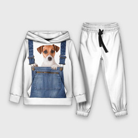 Детский костюм 3D (с толстовкой) с принтом ЩЕНОК В КАРМАШКЕ в Белгороде,  |  | Тематика изображения на принте: dog | jeans | packet | гав | джинсовый | дружок | животные | звери | карман | комбинезон | ломашние | одежда | пес | собака | щенок