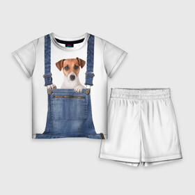 Детский костюм с шортами 3D с принтом ЩЕНОК В КАРМАШКЕ в Белгороде,  |  | Тематика изображения на принте: dog | jeans | packet | гав | джинсовый | дружок | животные | звери | карман | комбинезон | ломашние | одежда | пес | собака | щенок