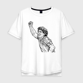 Мужская футболка хлопок Oversize с принтом Марадона в Белгороде, 100% хлопок | свободный крой, круглый ворот, “спинка” длиннее передней части | аргентина | диего | капитан | марадона | футбол | чемпион