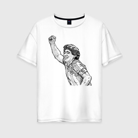 Женская футболка хлопок Oversize с принтом Марадона в Белгороде, 100% хлопок | свободный крой, круглый ворот, спущенный рукав, длина до линии бедер
 | аргентина | диего | капитан | марадона | футбол | чемпион