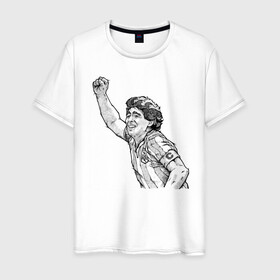 Мужская футболка хлопок с принтом Марадона в Белгороде, 100% хлопок | прямой крой, круглый вырез горловины, длина до линии бедер, слегка спущенное плечо. | аргентина | диего | капитан | марадона | футбол | чемпион