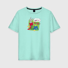 Женская футболка хлопок Oversize с принтом Looking good в Белгороде, 100% хлопок | свободный крой, круглый ворот, спущенный рукав, длина до линии бедер
 | bugs | bunny | looney | tunes | tweety | vdzajul | багз | бани | банни | твити