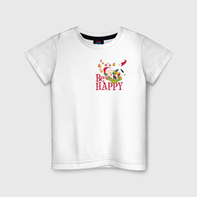 Детская футболка хлопок с принтом Be happy в Белгороде, 100% хлопок | круглый вырез горловины, полуприлегающий силуэт, длина до линии бедер | daffy | duck | looney | pig | porky | tunes | vdzajul | дак | даффи | пиг | порки