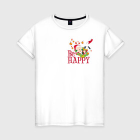 Женская футболка хлопок с принтом Be happy в Белгороде, 100% хлопок | прямой крой, круглый вырез горловины, длина до линии бедер, слегка спущенное плечо | daffy | duck | looney | pig | porky | tunes | vdzajul | дак | даффи | пиг | порки