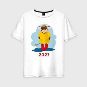 Женская футболка хлопок Oversize с принтом Год быка 2021 в Белгороде, 100% хлопок | свободный крой, круглый ворот, спущенный рукав, длина до линии бедер
 | 