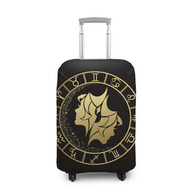 Чехол для чемодана 3D с принтом Близнецы в Белгороде, 86% полиэфир, 14% спандекс | двустороннее нанесение принта, прорези для ручек и колес | близнецы | знаки зодиака | золотой рисунок | черный фон