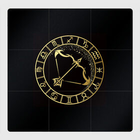 Магнитный плакат 3Х3 с принтом Стрелец в Белгороде, Полимерный материал с магнитным слоем | 9 деталей размером 9*9 см | Тематика изображения на принте: знаки зодиака | золотой рисунок | стрелец | черный фон
