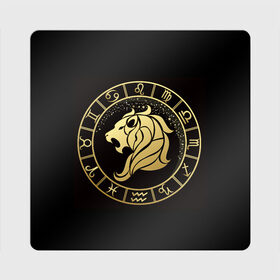 Магнит виниловый Квадрат с принтом Лев в Белгороде, полимерный материал с магнитным слоем | размер 9*9 см, закругленные углы | Тематика изображения на принте: знаки зодиака | золотой рисунок | лев | черный фон