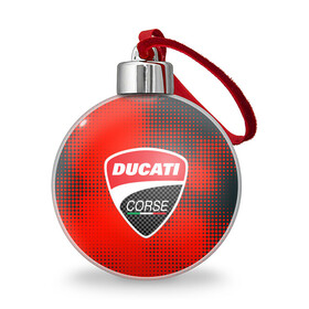 Ёлочный шар с принтом Ducati Corse | Дукати (Z) в Белгороде, Пластик | Диаметр: 77 мм | Тематика изображения на принте: audi | audi ag | corse | ducati | ducati corse | ducati motor holding | hypermotard | multistrada | panigale | scrambler | streetfighter | supersport | дукати | массимо борди | мото | фабио тальони