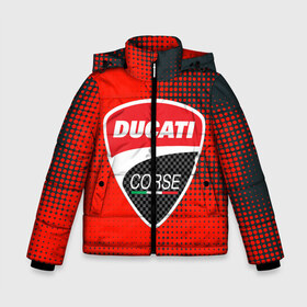 Зимняя куртка для мальчиков 3D с принтом Ducati Corse (Z) в Белгороде, ткань верха — 100% полиэстер; подклад — 100% полиэстер, утеплитель — 100% полиэстер | длина ниже бедра, удлиненная спинка, воротник стойка и отстегивающийся капюшон. Есть боковые карманы с листочкой на кнопках, утяжки по низу изделия и внутренний карман на молнии. 

Предусмотрены светоотражающий принт на спинке, радужный светоотражающий элемент на пуллере молнии и на резинке для утяжки | audi | audi ag | corse | ducati | ducati corse | ducati motor holding | hypermotard | multistrada | panigale | scrambler | streetfighter | supersport | дукати | массимо борди | мото | фабио тальони