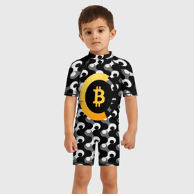 Детский купальный костюм 3D с принтом BTC / БИТКОИН (S) в Белгороде, Полиэстер 85%, Спандекс 15% | застежка на молнии на спине | bitcoin | btc | биткоин | валюта | деньги | криптовалюта