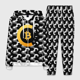 Мужской костюм 3D с принтом BTC БИТКОИН (S) в Белгороде, 100% полиэстер | Манжеты и пояс оформлены тканевой резинкой, двухслойный капюшон со шнурком для регулировки, карманы спереди | Тематика изображения на принте: bitcoin | btc | биткоин | валюта | деньги | криптовалюта