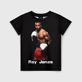 Детская футболка 3D с принтом Roy Jones в Белгороде, 100% гипоаллергенный полиэфир | прямой крой, круглый вырез горловины, длина до линии бедер, чуть спущенное плечо, ткань немного тянется | Тематика изображения на принте: boxer | boxing | great boxer | roy jones | roy jones lettering | roy jones print | бокс | боксер | великий боксер | надпись roy jones | принт roy jones | рой джонс