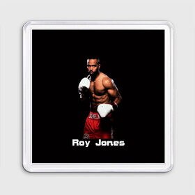 Магнит 55*55 с принтом Roy Jones в Белгороде, Пластик | Размер: 65*65 мм; Размер печати: 55*55 мм | Тематика изображения на принте: boxer | boxing | great boxer | roy jones | roy jones lettering | roy jones print | бокс | боксер | великий боксер | надпись roy jones | принт roy jones | рой джонс