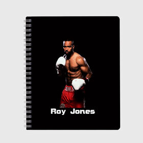 Тетрадь с принтом Roy Jones в Белгороде, 100% бумага | 48 листов, плотность листов — 60 г/м2, плотность картонной обложки — 250 г/м2. Листы скреплены сбоку удобной пружинной спиралью. Уголки страниц и обложки скругленные. Цвет линий — светло-серый
 | boxer | boxing | great boxer | roy jones | roy jones lettering | roy jones print | бокс | боксер | великий боксер | надпись roy jones | принт roy jones | рой джонс