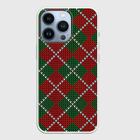 Чехол для iPhone 13 Pro с принтом Вязаная классика в Белгороде,  |  | арт | белый | вязанный рисунок | вязь | зелёный | красный | куб | кубы | линии | полосы | рисунок | ромб | ромбы