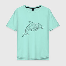 Мужская футболка хлопок Oversize с принтом Дельфин линейный с узорами в Белгороде, 100% хлопок | свободный крой, круглый ворот, “спинка” длиннее передней части | дельфин | животное | линейный | морское | океанское | узоры | чёрно  белый