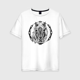 Женская футболка хлопок Oversize с принтом Лошадь в Белгороде, 100% хлопок | свободный крой, круглый ворот, спущенный рукав, длина до линии бедер
 | tayavuk | геометрия | графика. | лошади | лошадь | рисунок