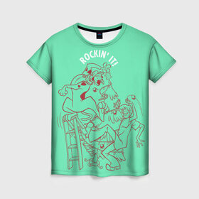 Женская футболка 3D с принтом Rockin it в Белгороде, 100% полиэфир ( синтетическое хлопкоподобное полотно) | прямой крой, круглый вырез горловины, длина до линии бедер | 005850 | scooby doo | shaggy | vdkotan | велма | дафна | скуби | скуби ду | шэгги