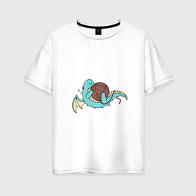 Женская футболка хлопок Oversize с принтом Маленький дракончик в Белгороде, 100% хлопок | свободный крой, круглый ворот, спущенный рукав, длина до линии бедер
 | динозавр | дракон | дракончик | клубок | малыш | нитки