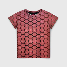 Детская футболка 3D с принтом Соты в Белгороде, 100% гипоаллергенный полиэфир | прямой крой, круглый вырез горловины, длина до линии бедер, чуть спущенное плечо, ткань немного тянется | красный | паутина | паутинка | соты
